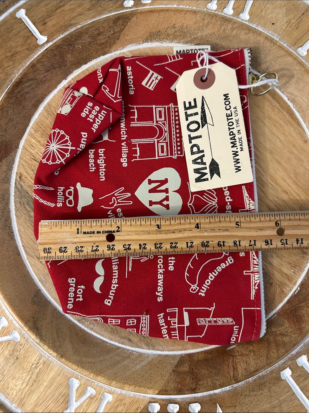 ❌last chance❌ Maptote NY Red Canvas Zip Pouch NEW all cotton brass zipper pull - Picture 5 of 8